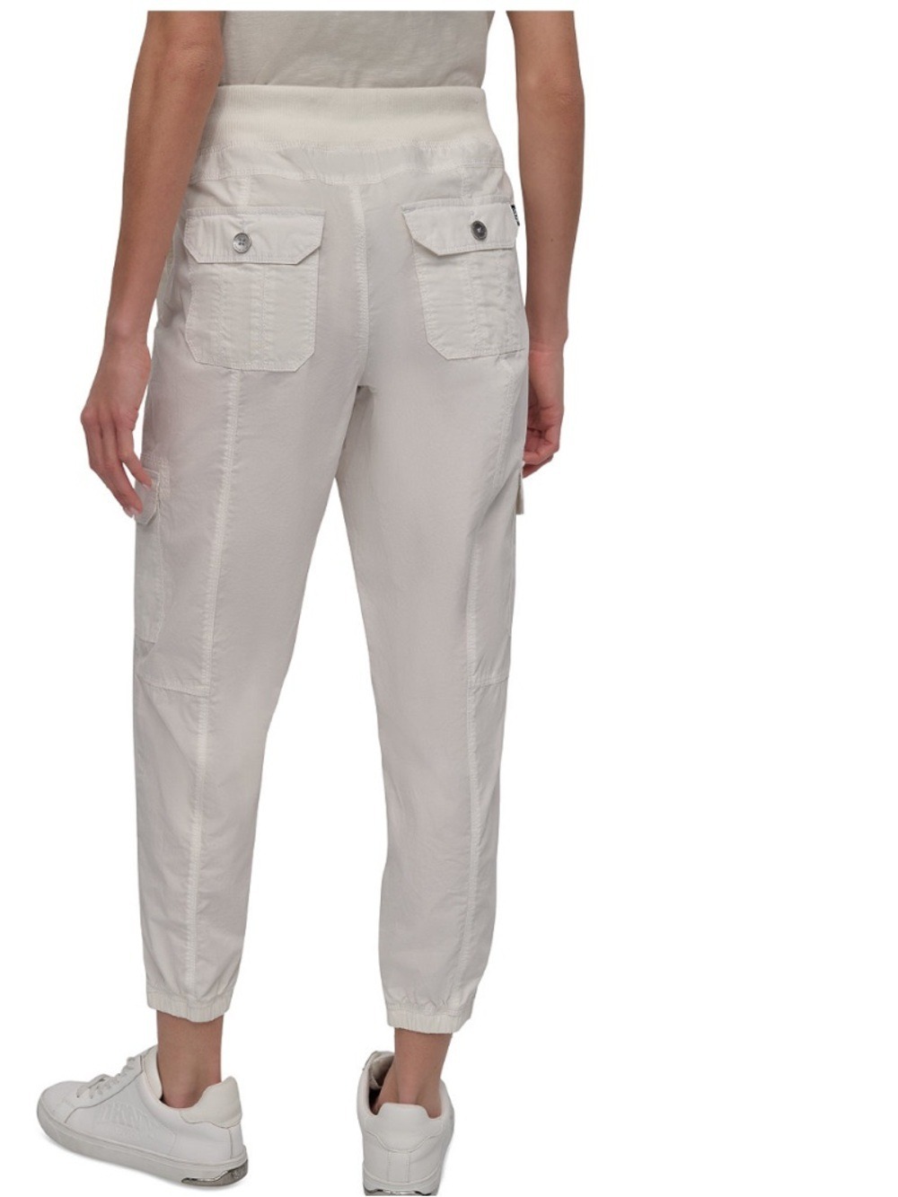 NWT $80 DKNY Sport Cotton Cargo Jogger Pants – White - Ribbed Waist
